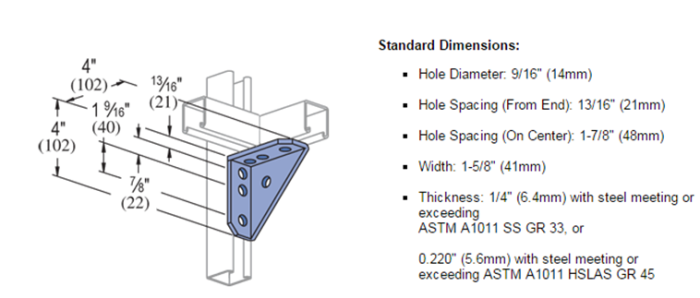 Unistrut P2484 - 7 Hole 90 Degree Gusseted Fitting