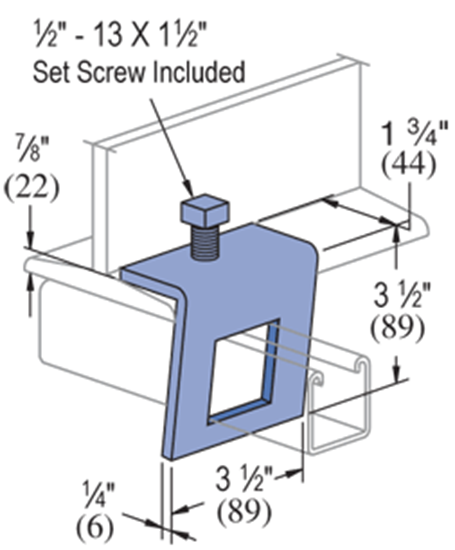 Unistrut P1796S Window Beam Clamp attached to an I-beam.