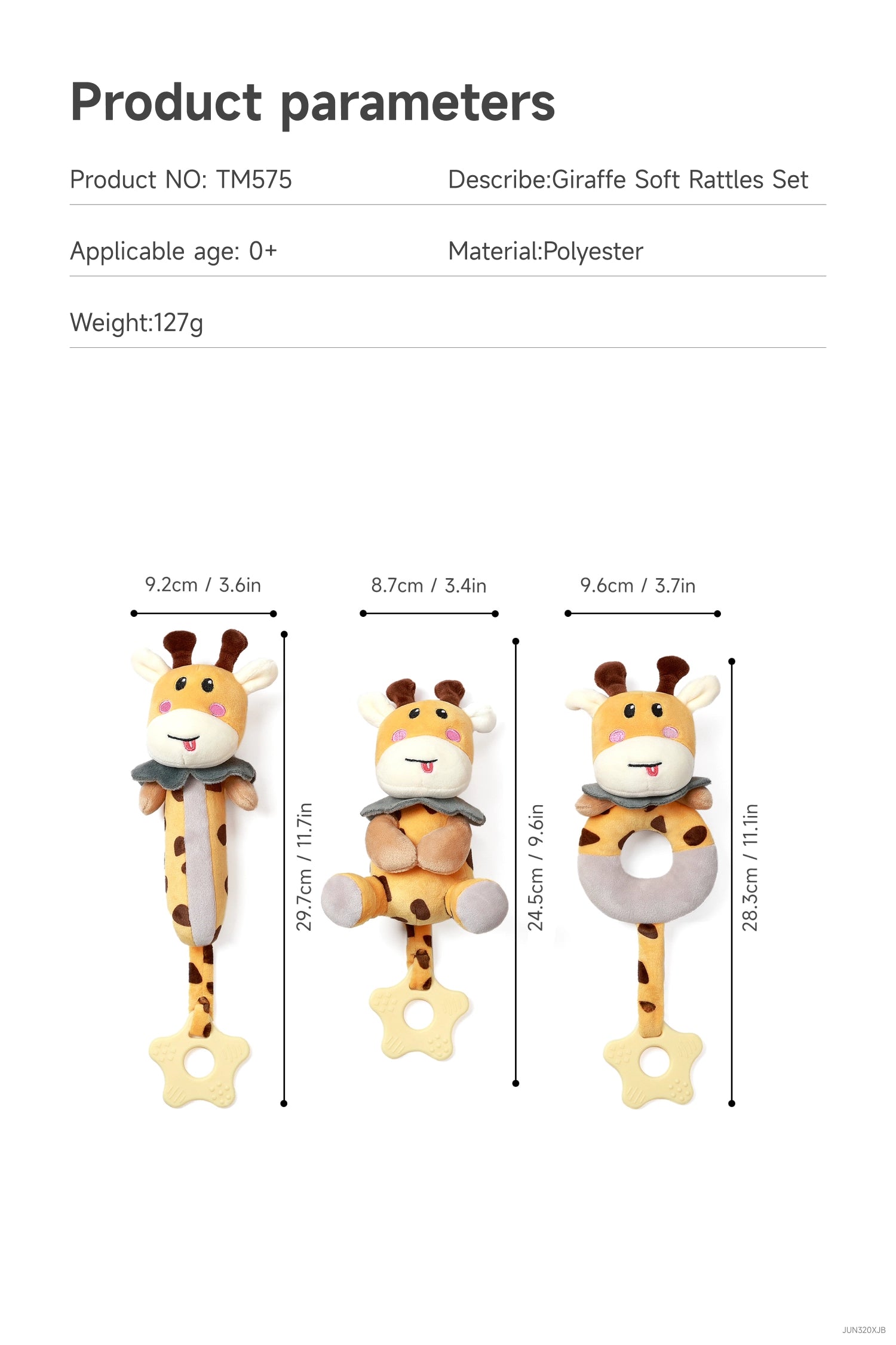 3pcs sensory plush set featuring giraffe rattle for infants
