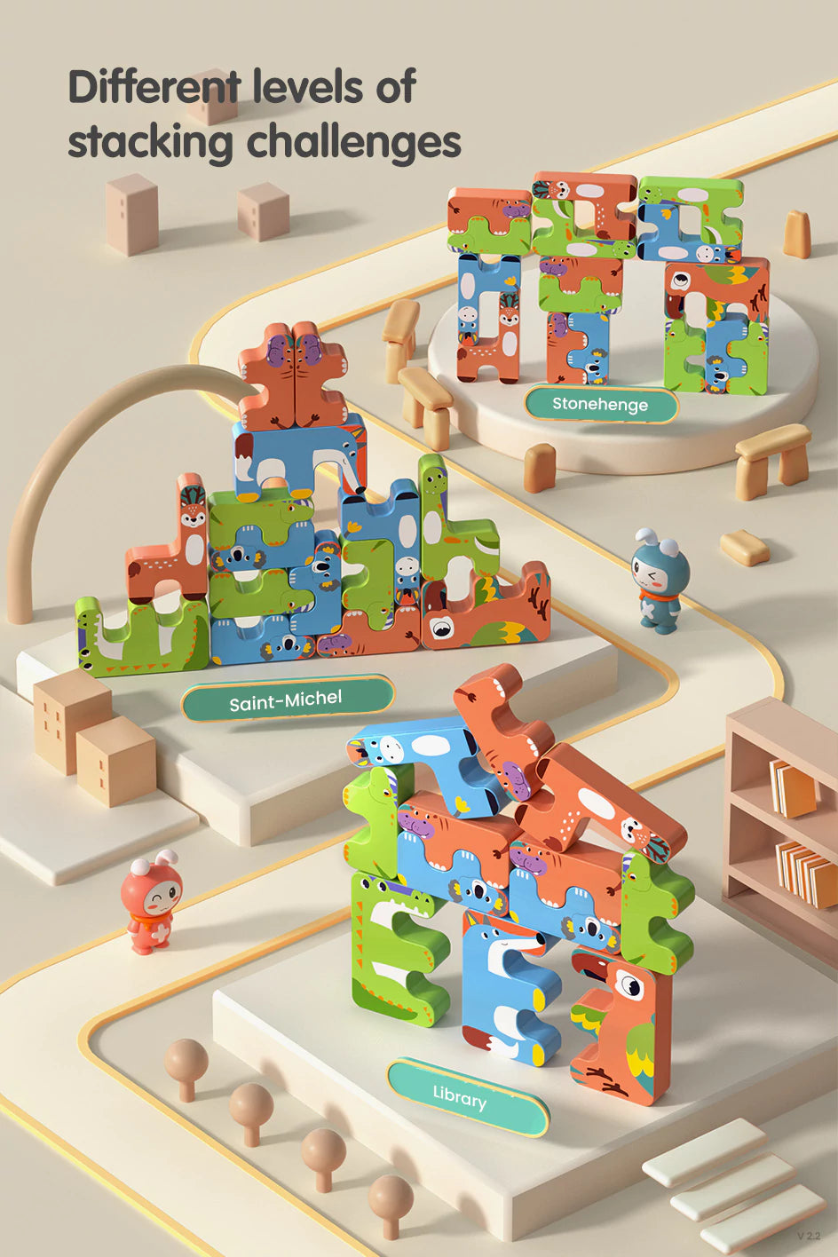 Animal balance blocks for Montessori based playtime