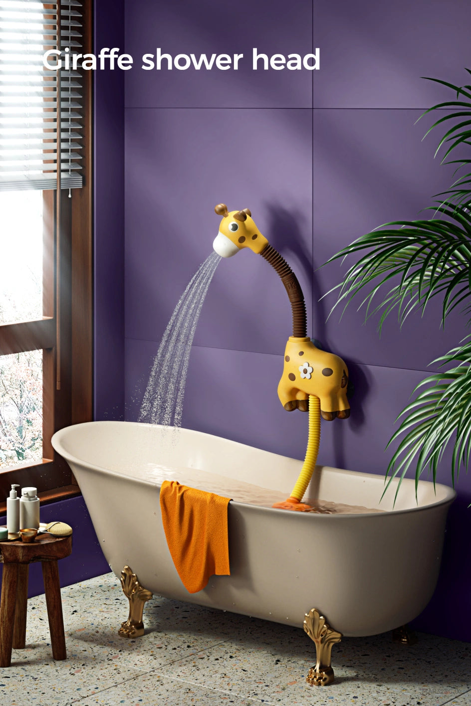 Baby Bath with Clockwork Spinning Toy giraffe shower head