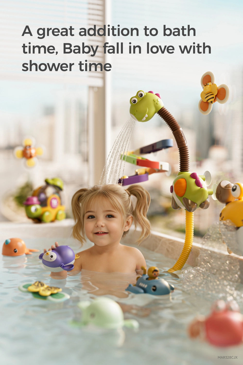 Baby bath with wind up spinning toy a great addition to bath time