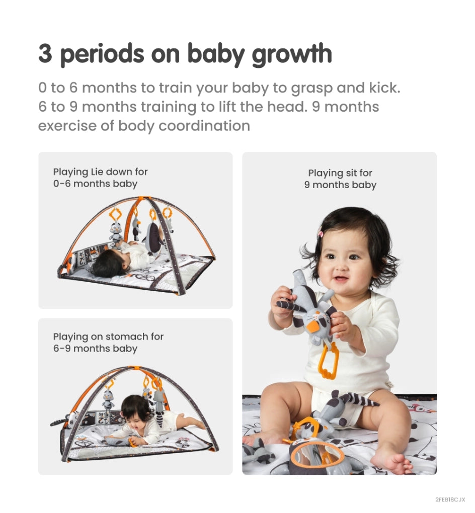 Baby black and white play gym mat with soft book 3 periods on baby growth