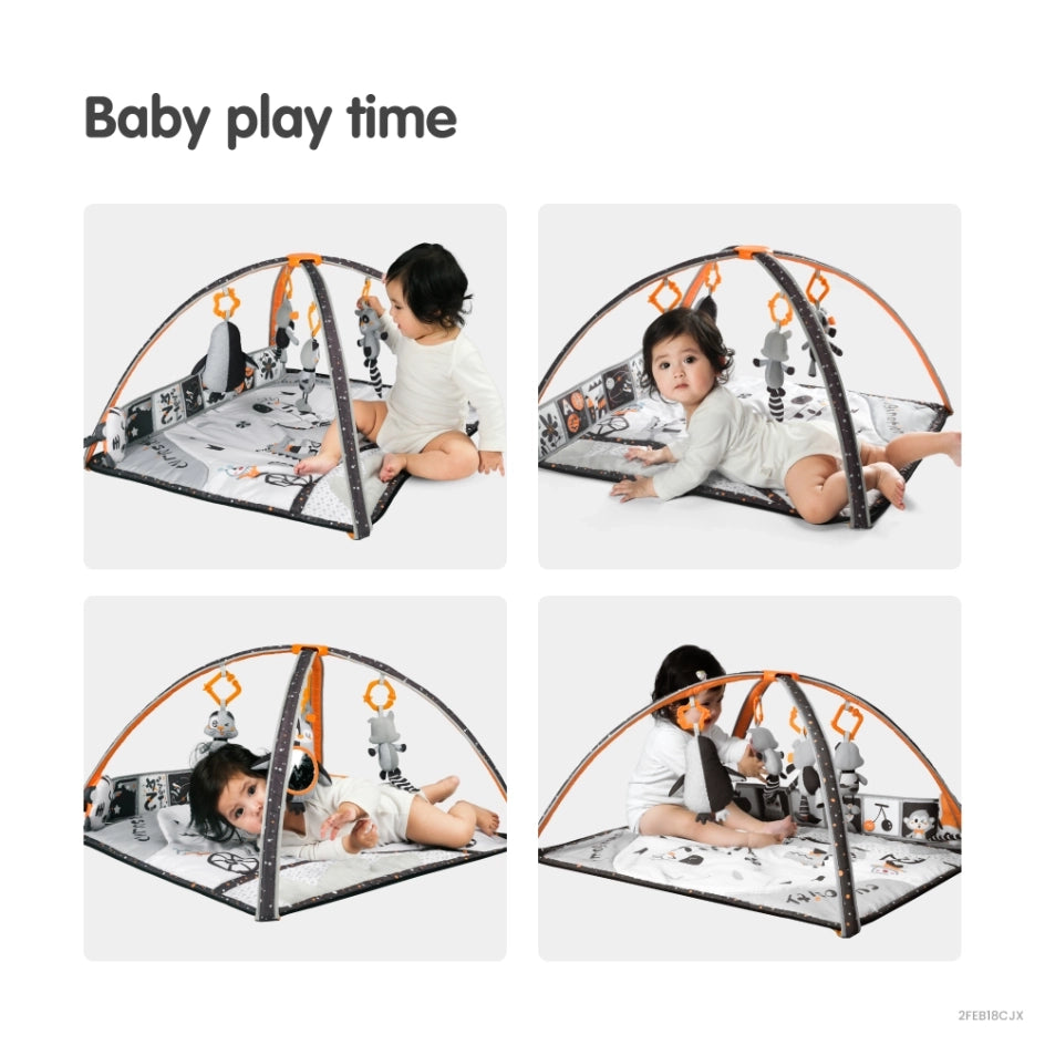 Baby black and white play gym mat with soft book baby play time
