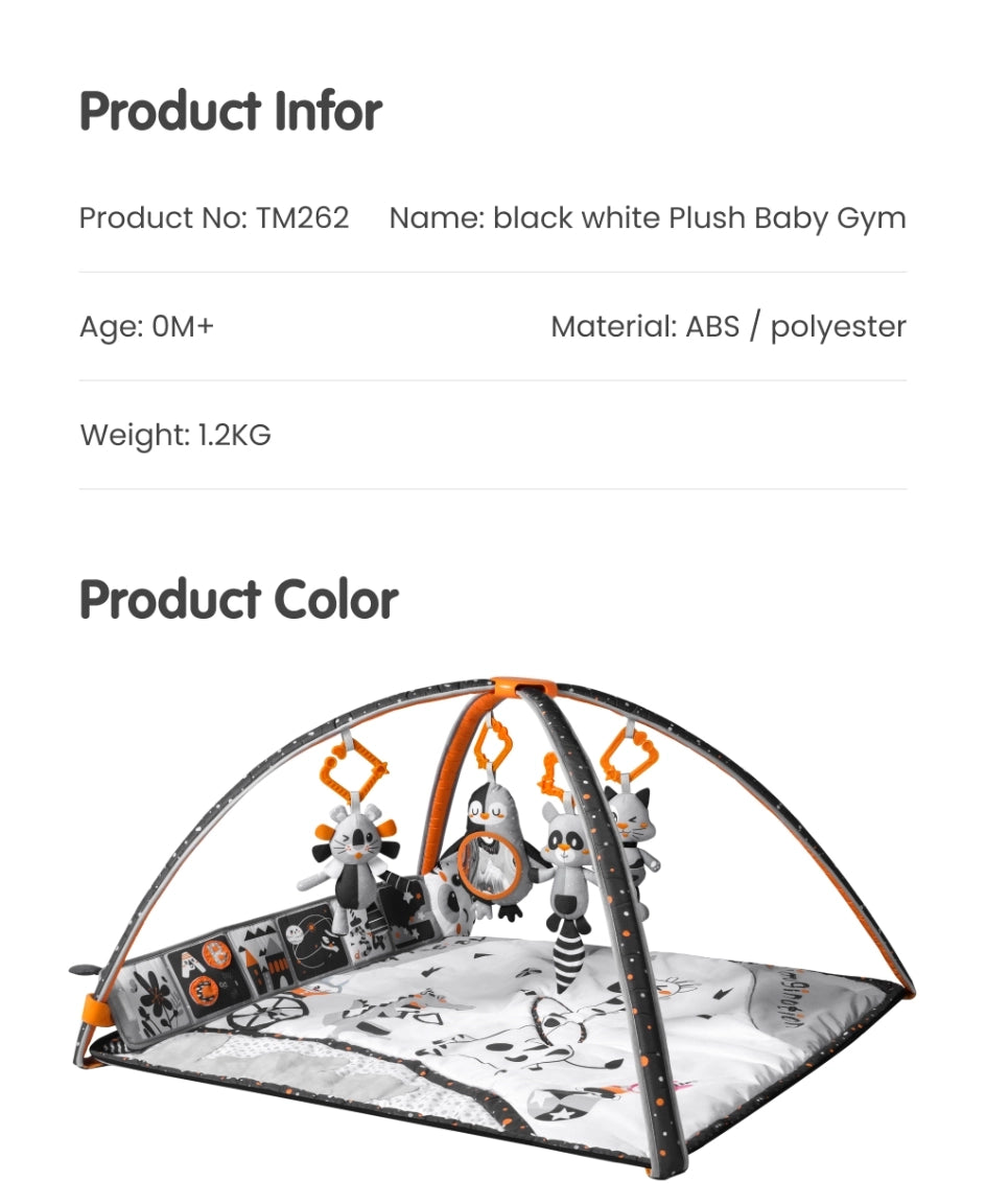 Baby black and white play gym mat with soft book product infor
