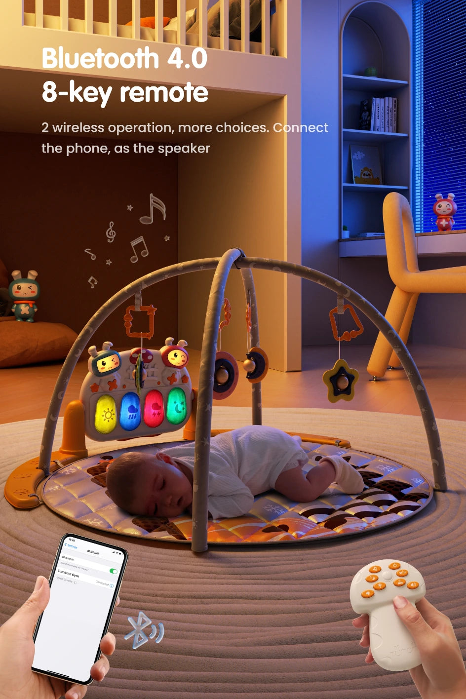Baby gym play mat with interactive features