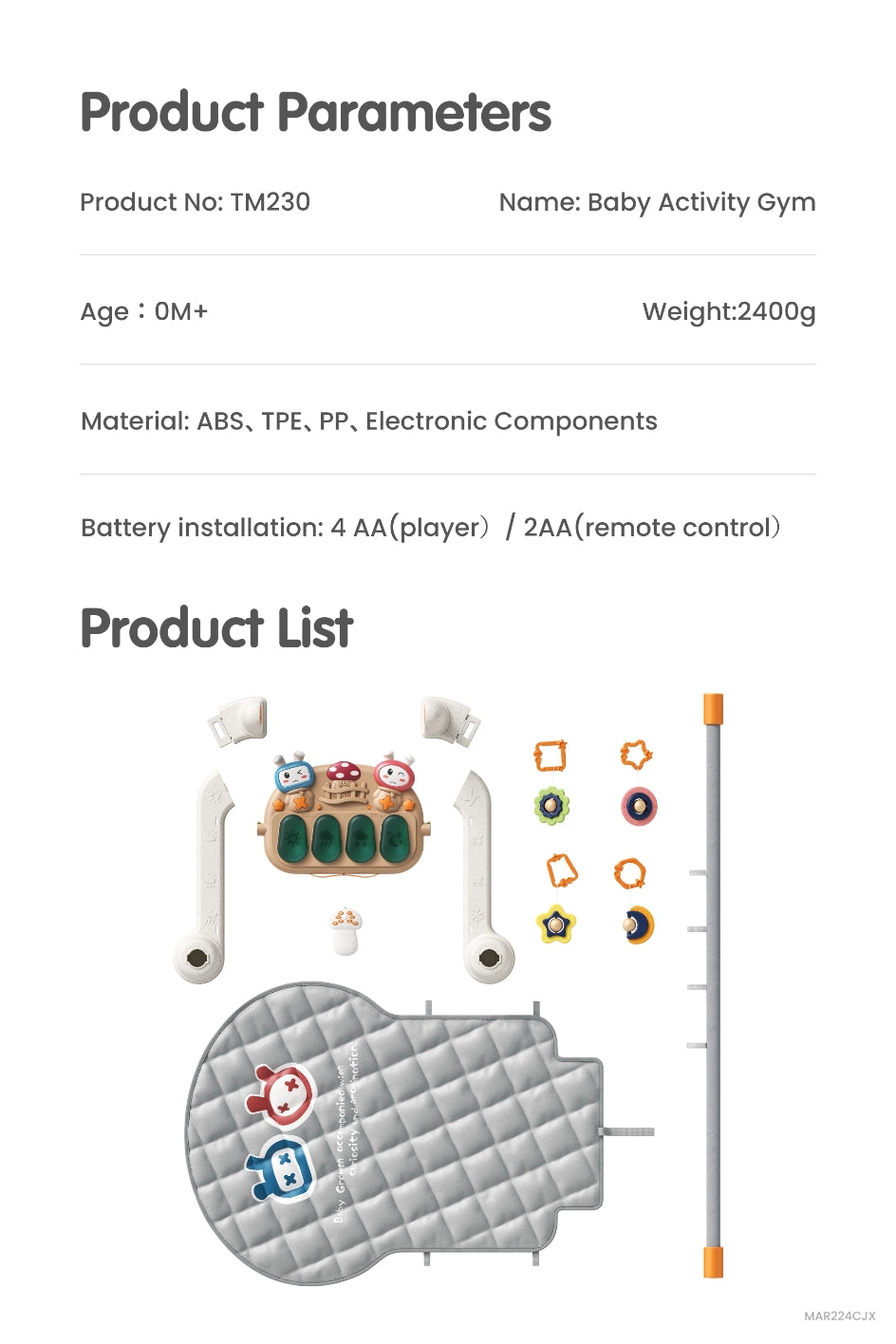 Baby gym playmat with sleep music Product Parameters