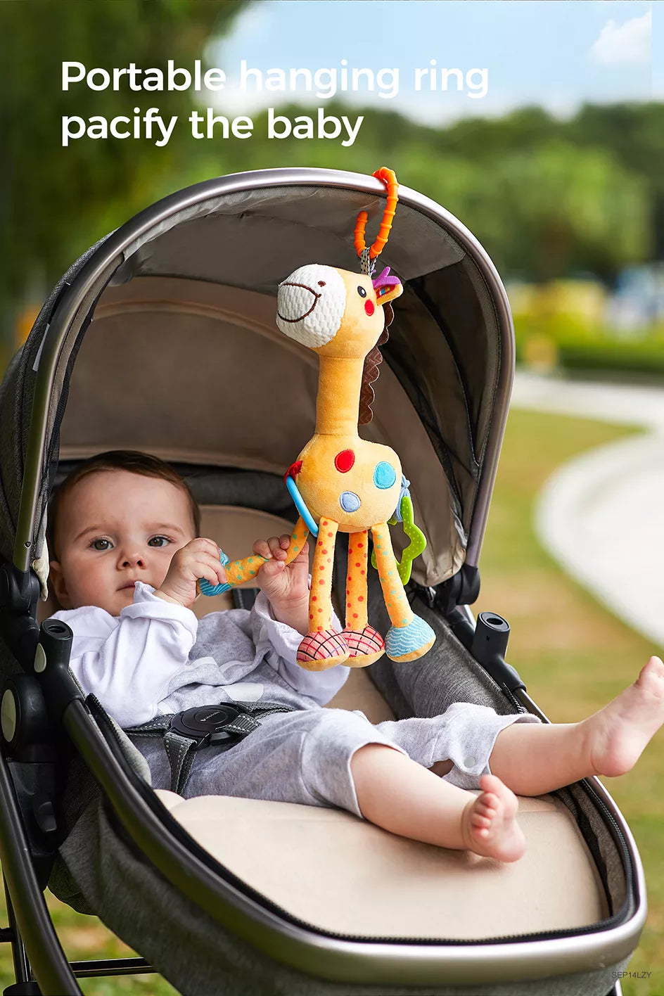 Baby hanging toy with teether for crib play