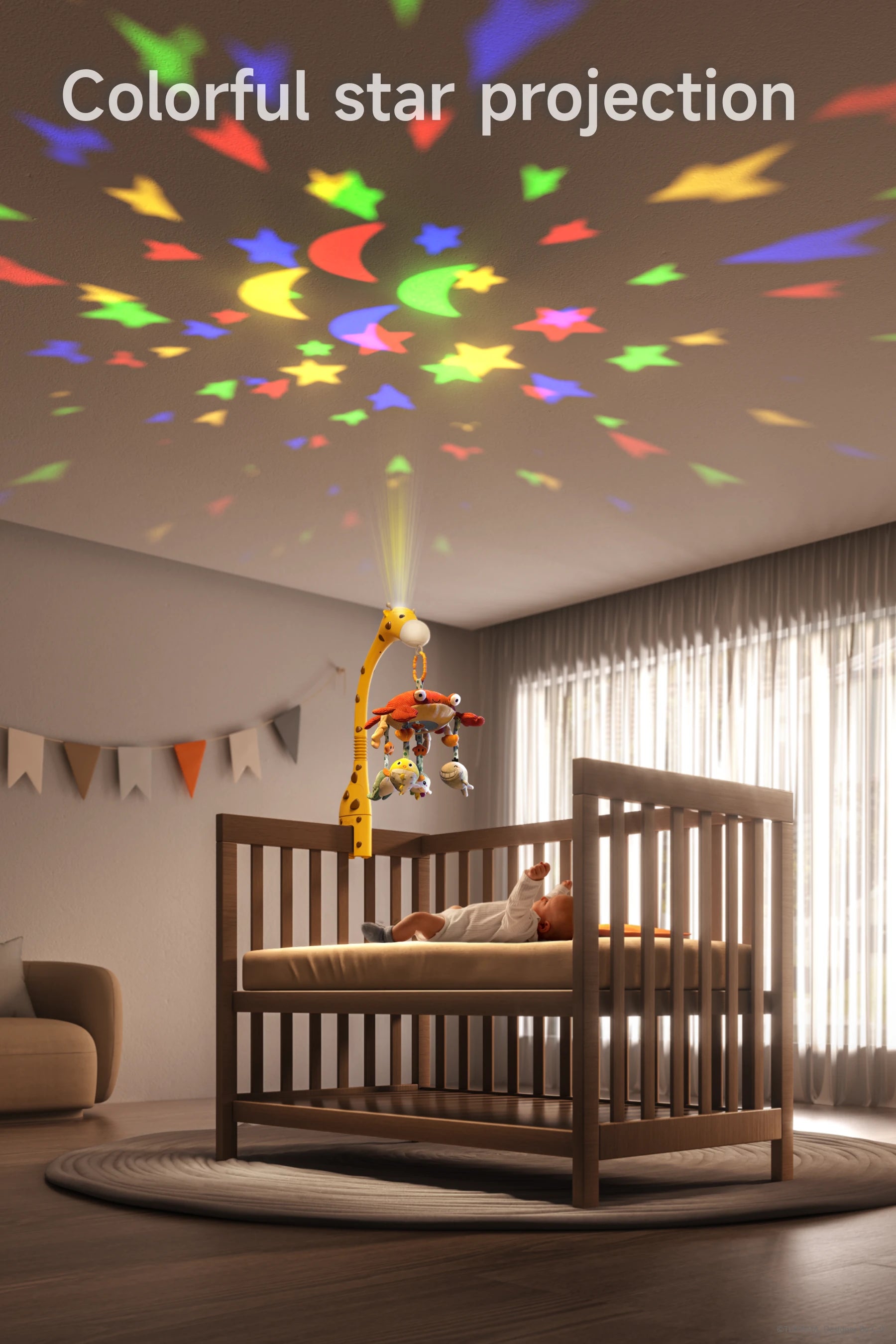 Baby mobile with bluetooth colorful star projection