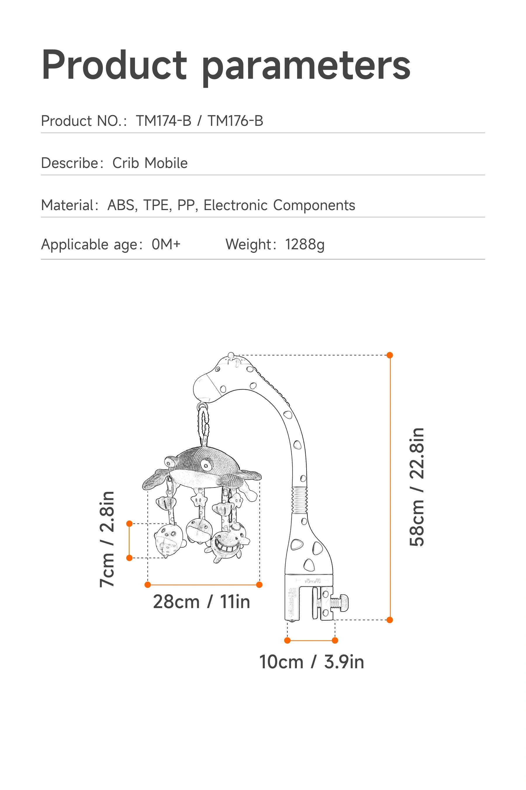 Baby mobile with bluetooth product parameters