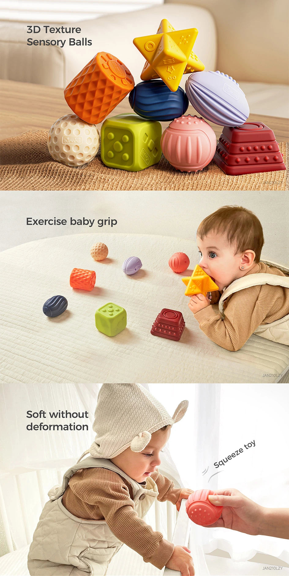 Baby teething toys with soft block and balls