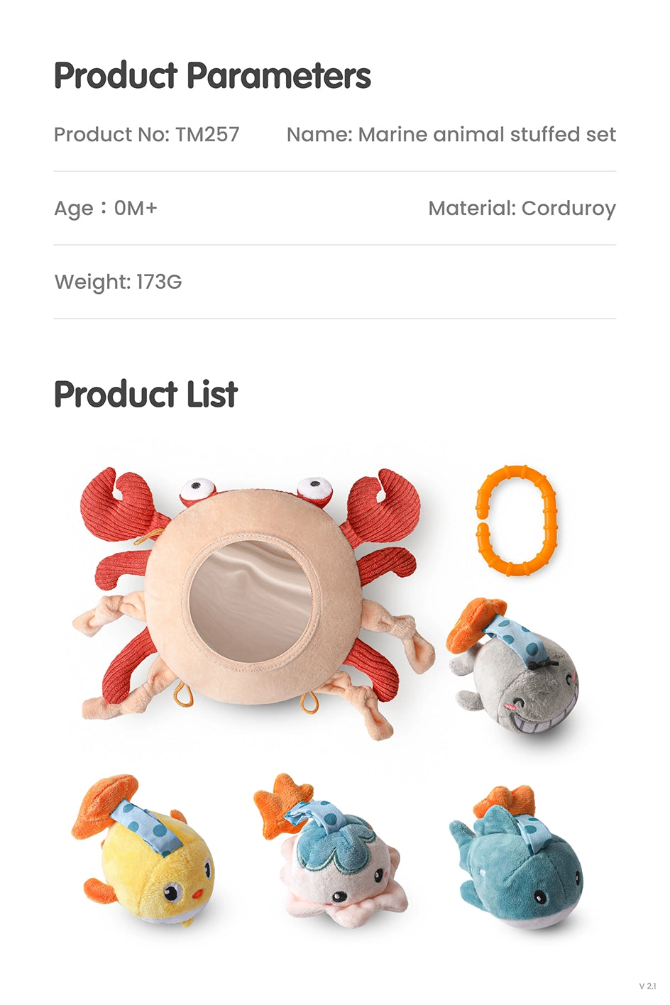 Baby toy crab with mirror for travel