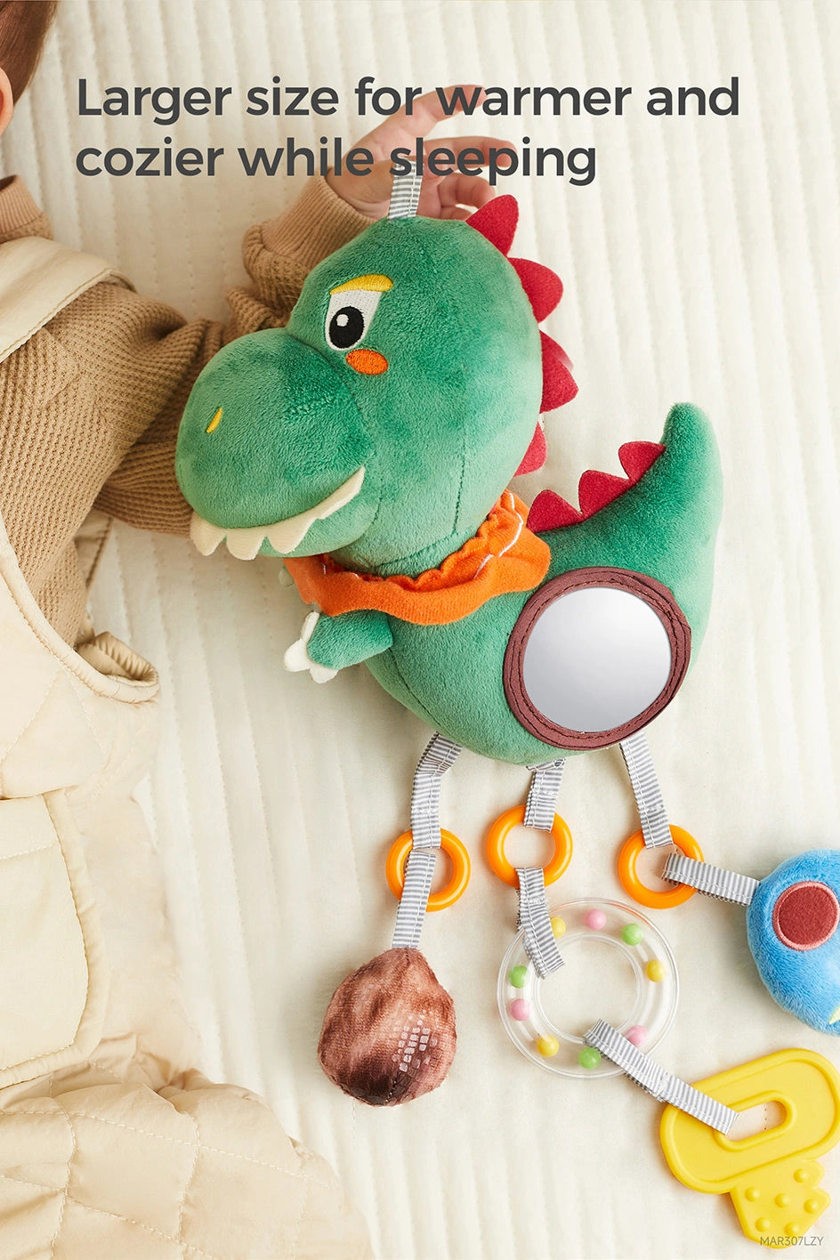 Baby toy dinosaur with mirror and bell for interactive play