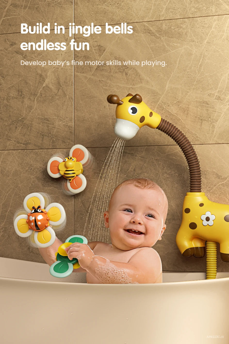 Baby with wind up bath toy buil in lingle bells endless fun