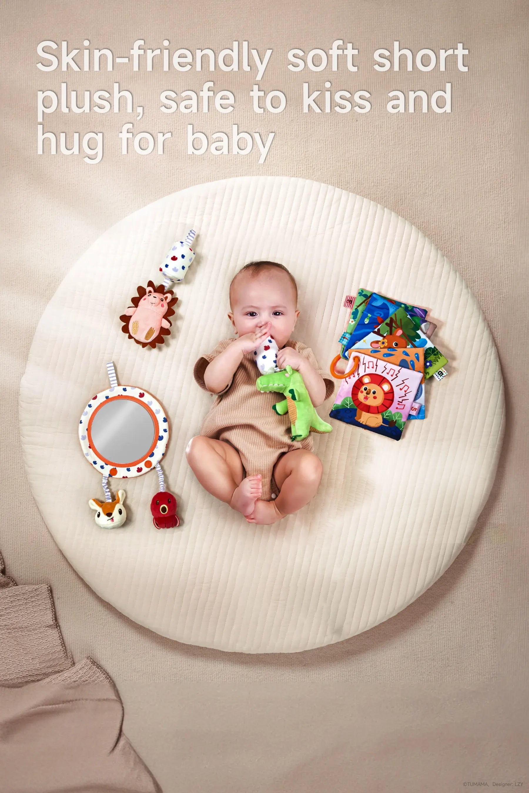 Baby_s tummy time mirror plush rattle book for sensory experiences