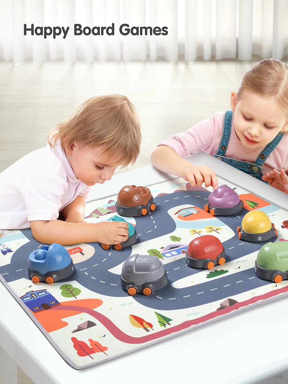 Balance stack toy with play vehicles and activity mat for kids