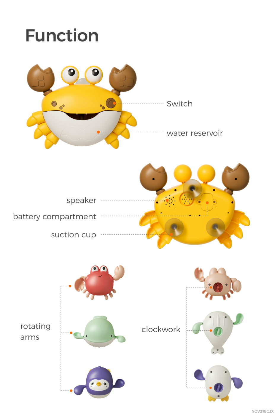 Bath toy for toddler with automatic bubble making crab