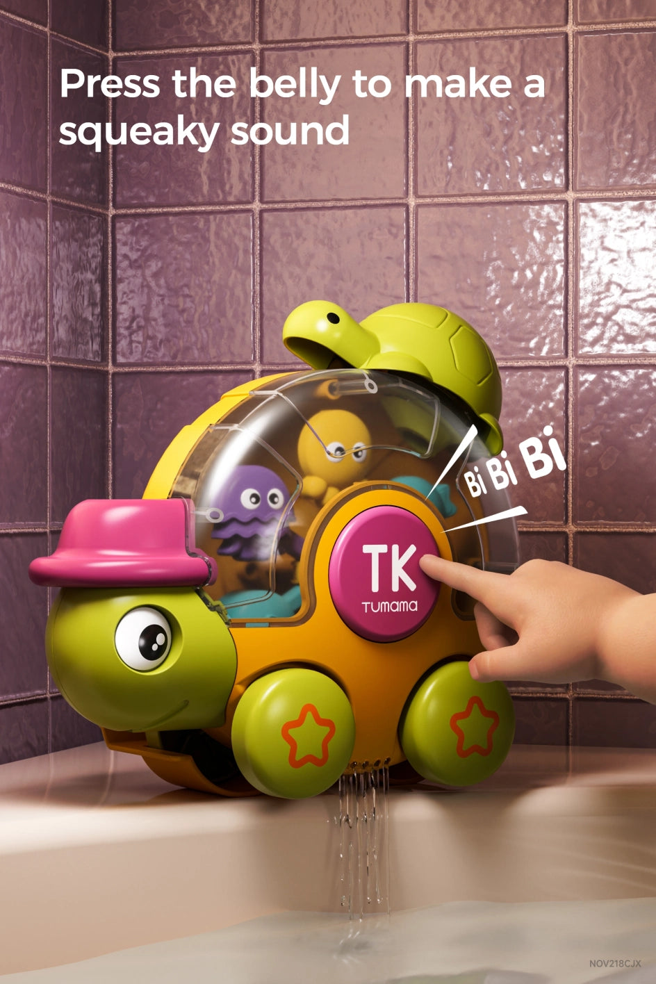 Bath toy with turtle shower for interactive water play