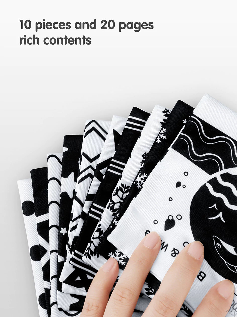 Black and White Crinkle Book Soft Cloth Baby Book Toys 10 pieces and 20 pages rich contents