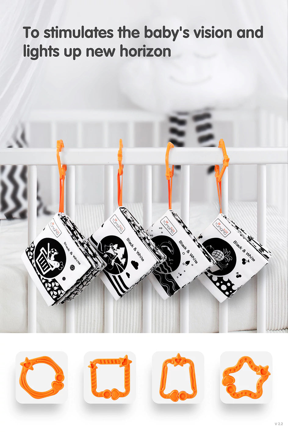 Black and White Crinkle Book Soft Cloth Baby Book Toys lights up new horizon