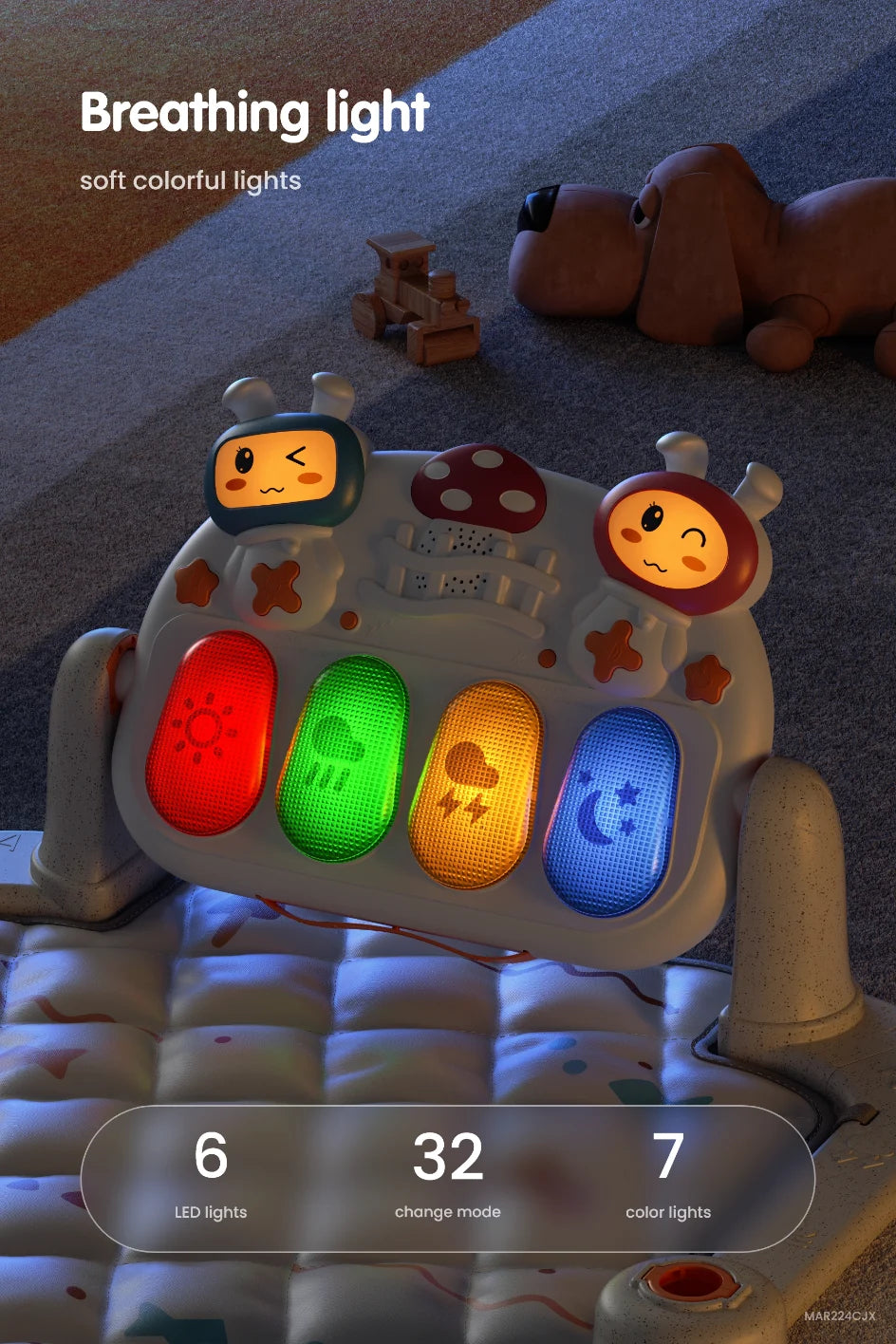 Bluetooth enabled baby play mat with piano Breathing light