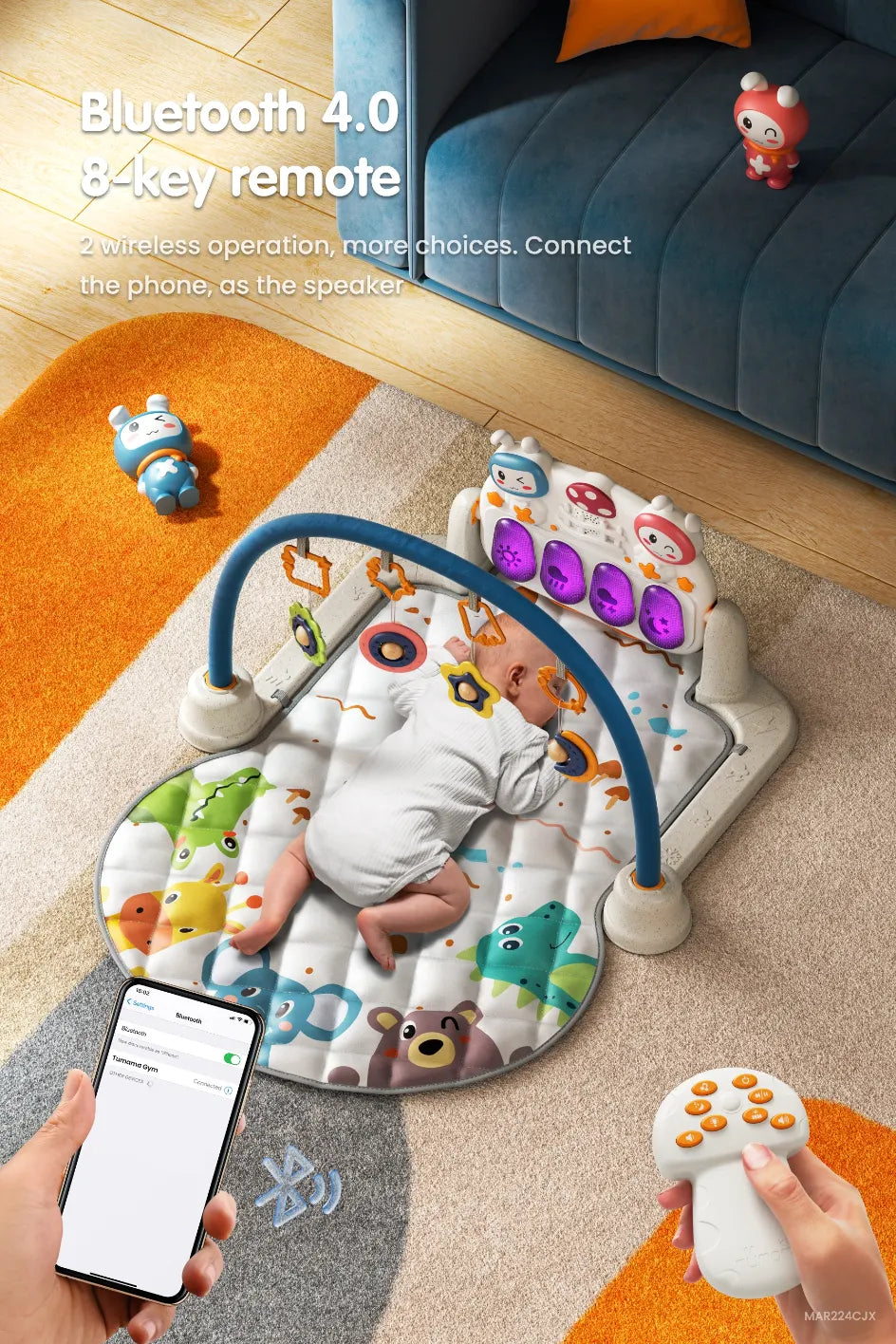 Bluetooth enabled sensory play gym for infants