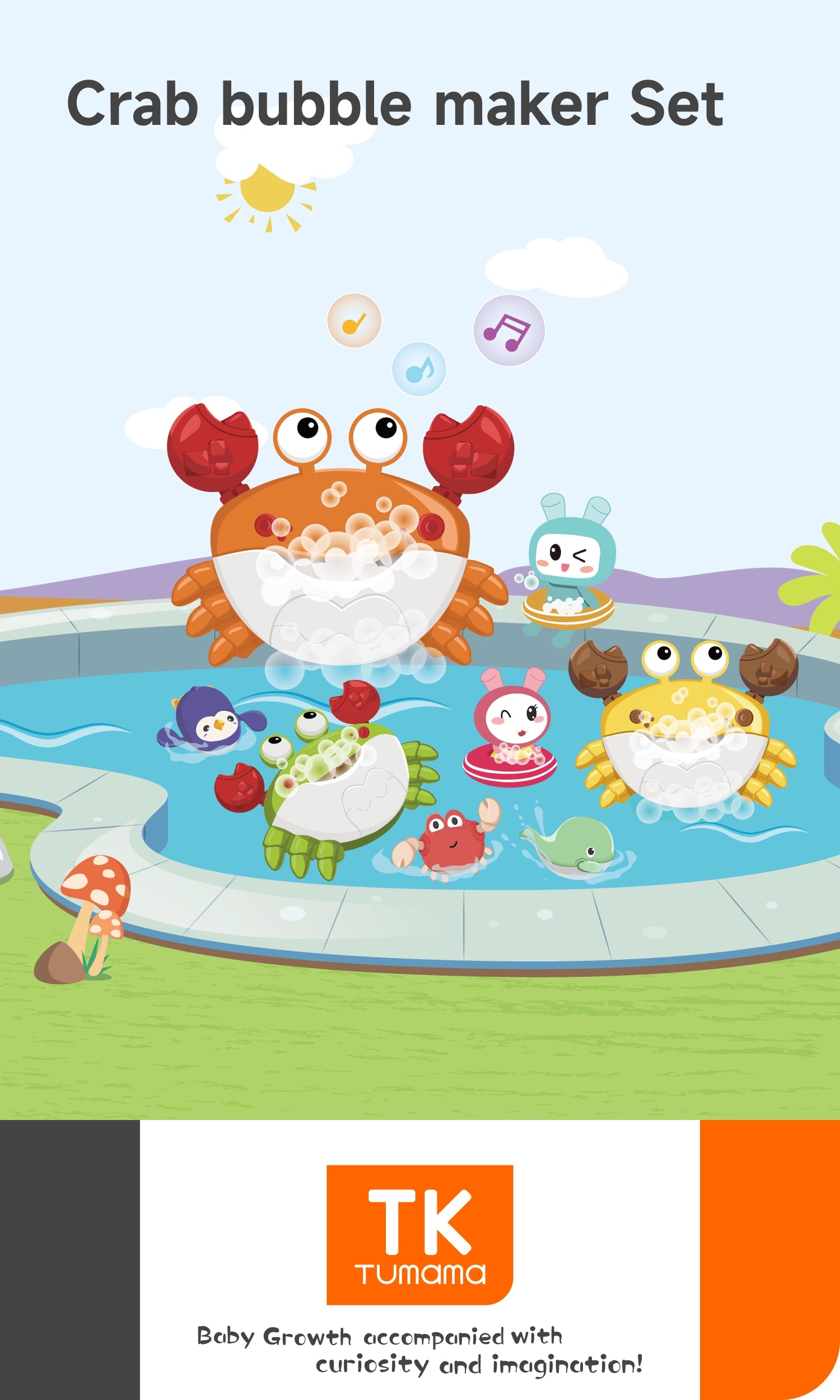 Bubble bathtub toys set with automatic crab bubble maker