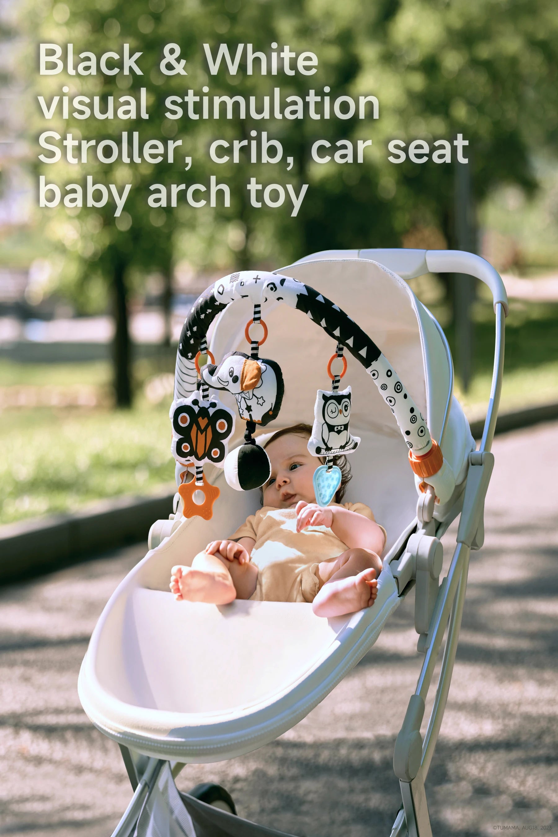 Car seat travel activity arch with butterfly elephant owl for infants