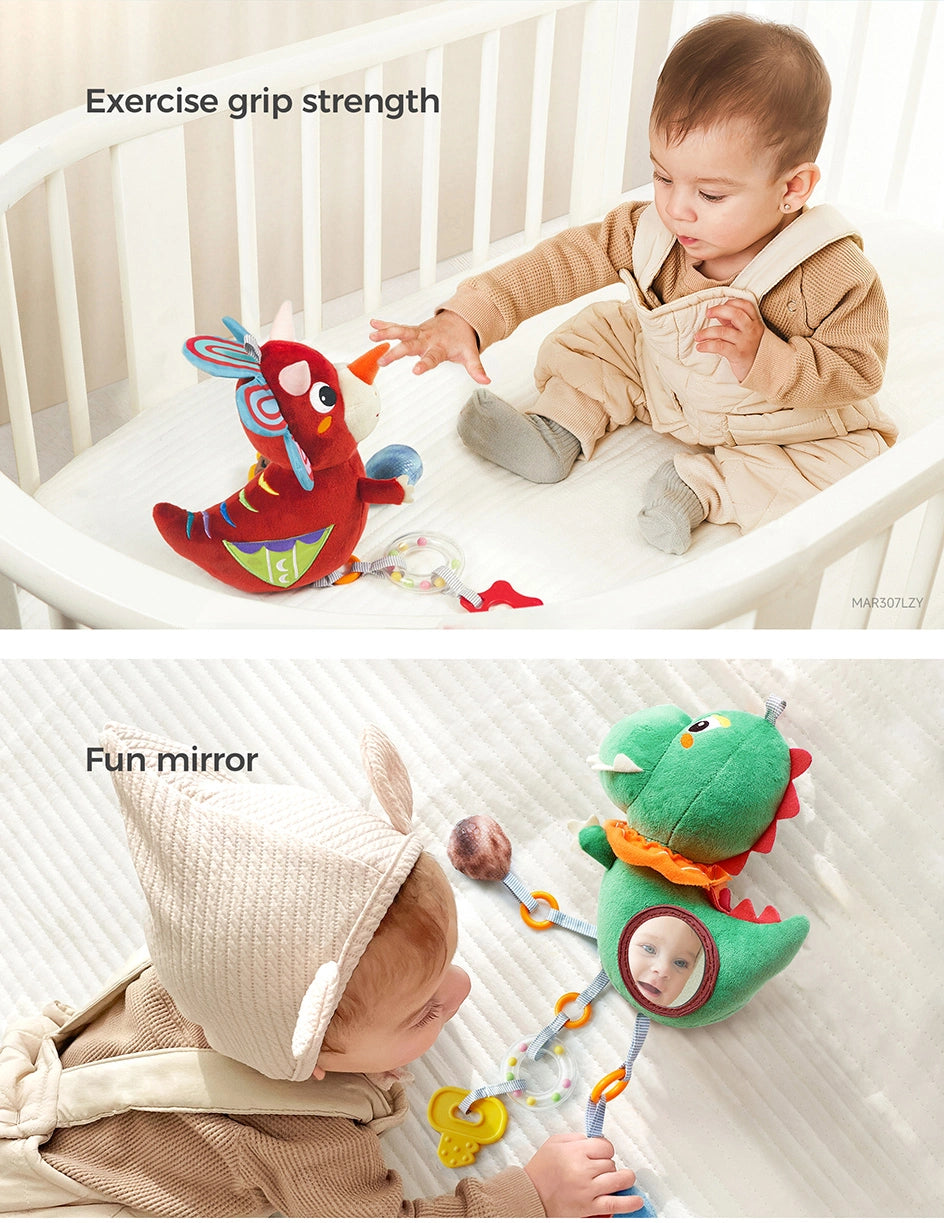 Crinkle squeaky sensory toys with mirror and bell for infants