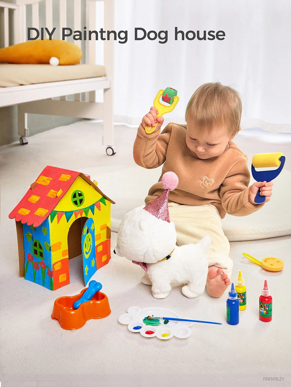 DIY doghouse for children with electronic toy dog