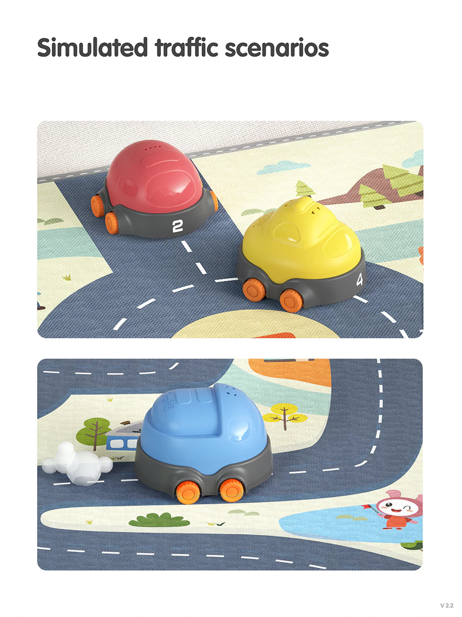 Educational stacking car toy with interactive playmat