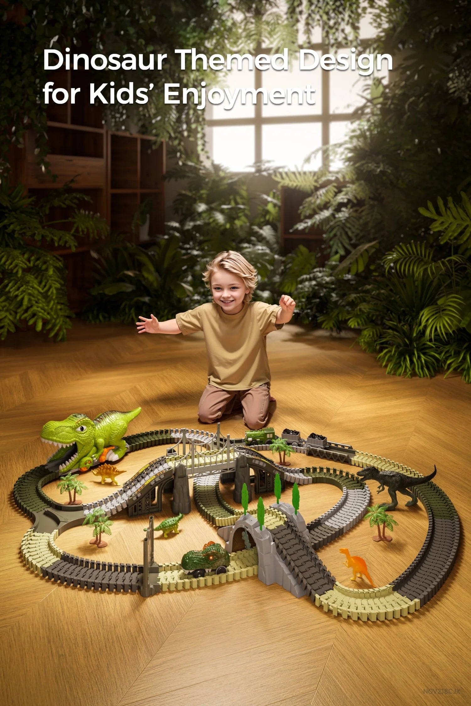 Flexible dinosaur train tracks for imaginative toddler play