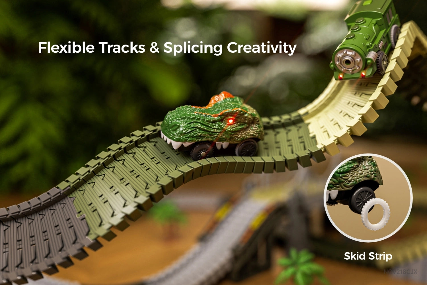 Flexible dinosaur train tracks with figures for kids