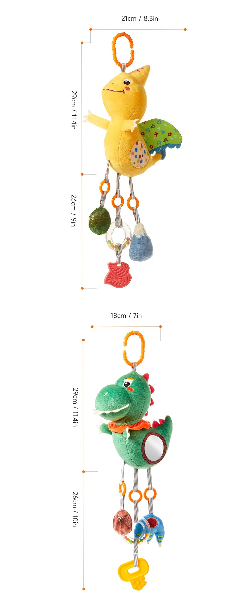 Hanging sensory toys with mirror and bell for interactive play