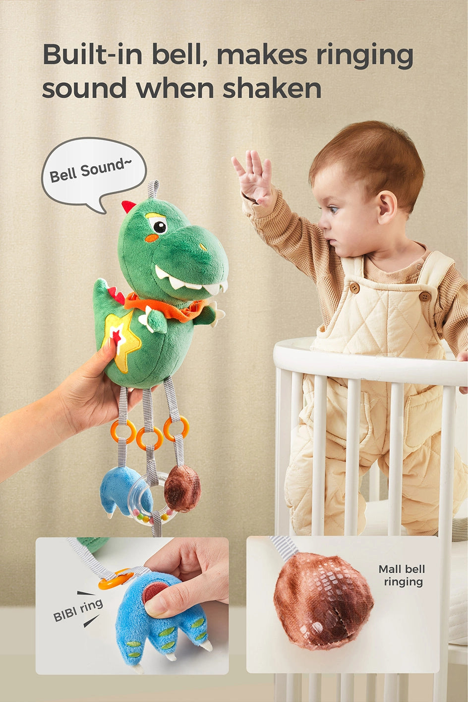 Hanging sensory toys with mirror and bell for newborns