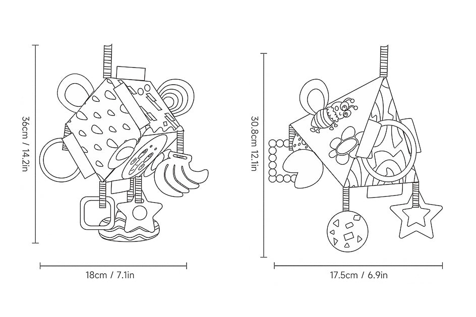 Infant friendly hanging toy for sensory development