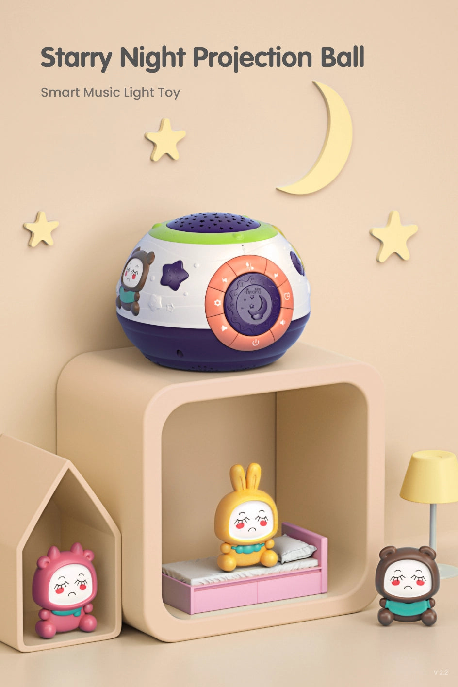 Infant friendly star and moon nightlight with soothing tunes