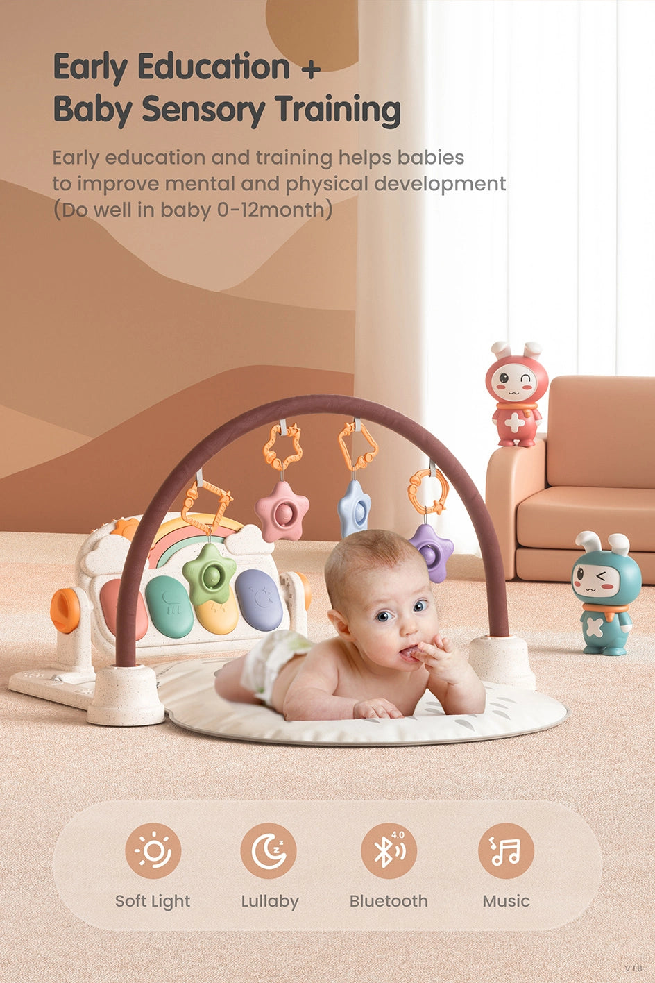 Interactive light and music baby play mat Baby Sensory Training