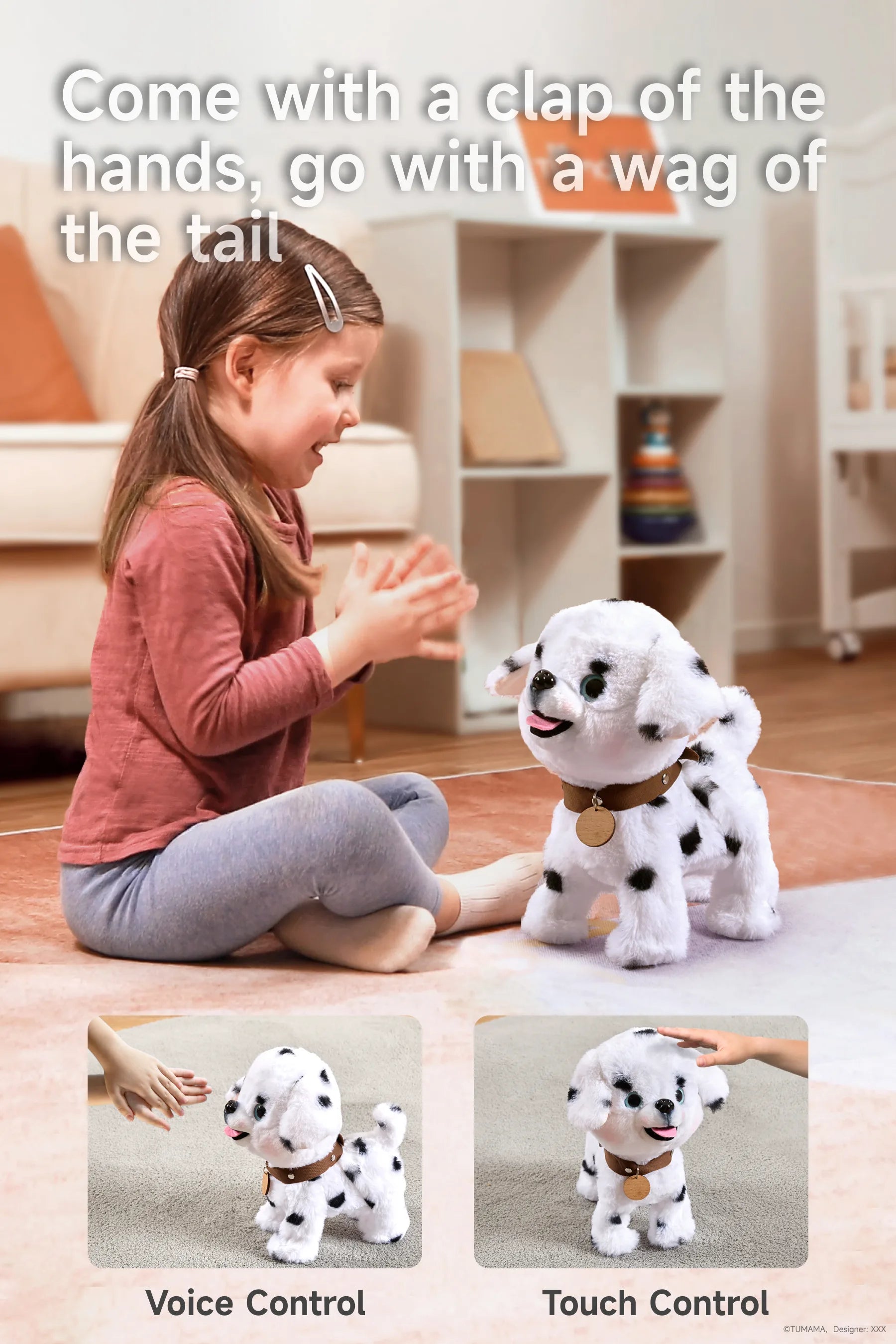 Interactive plush puppy with voice control and shake tail