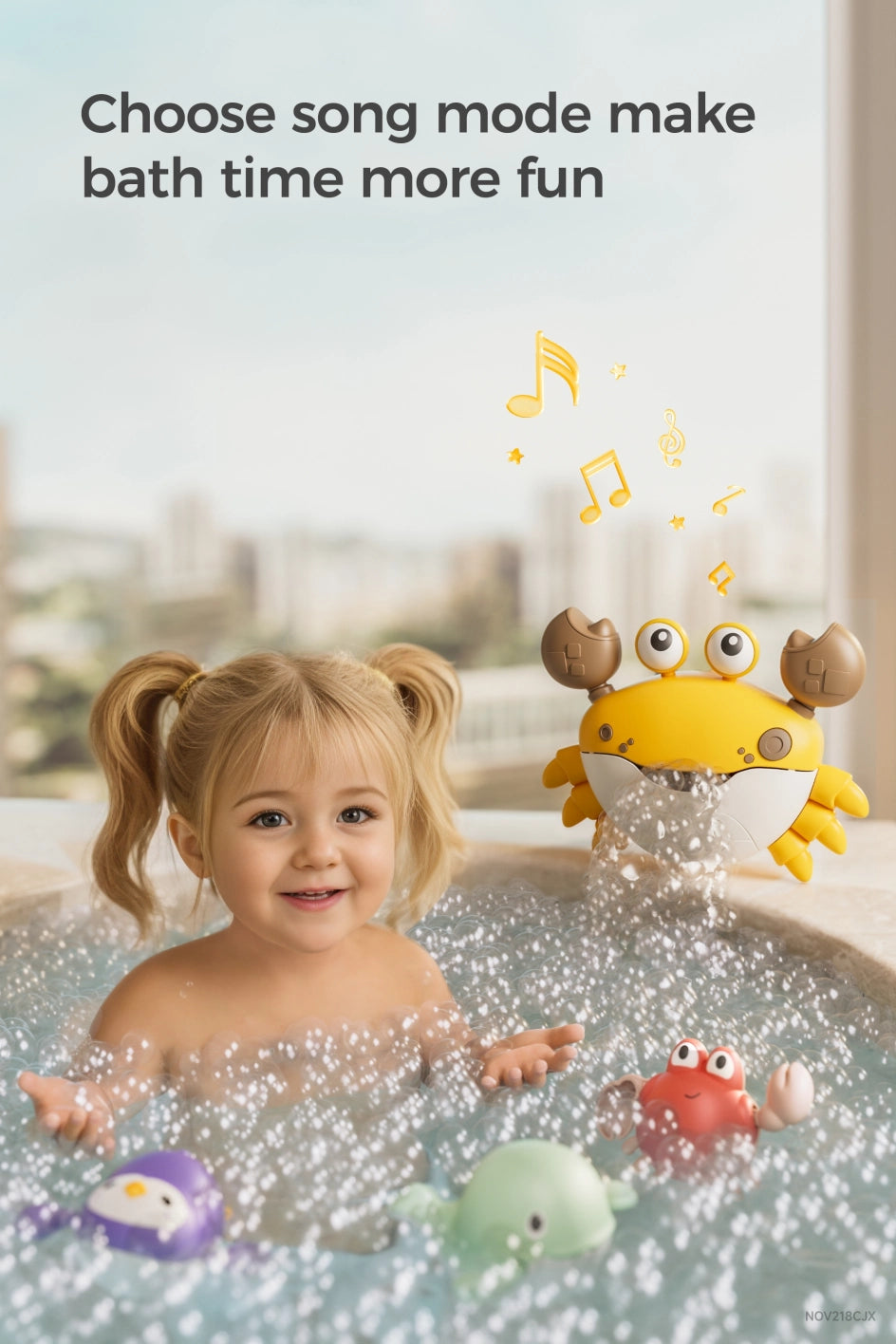 Kids_ bath toy featuring crab bubble maker