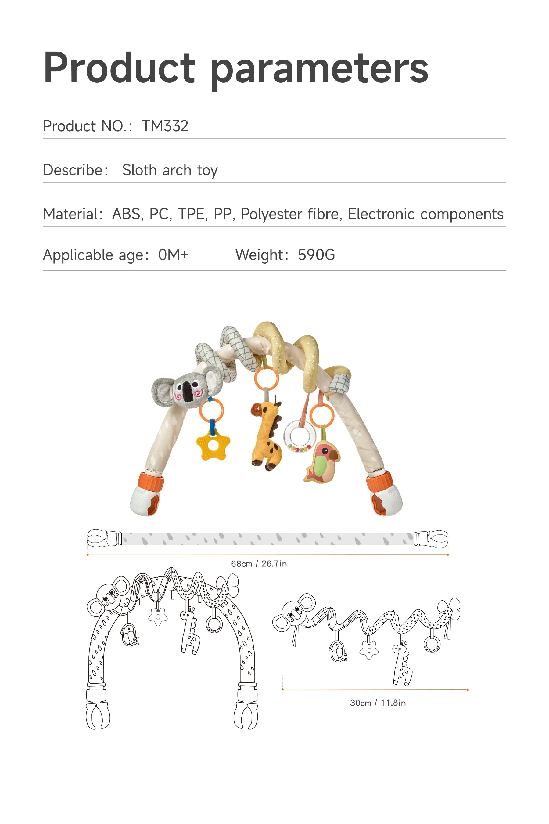 Koala Giraffe Parrot Stroller Arch Toys product parameters