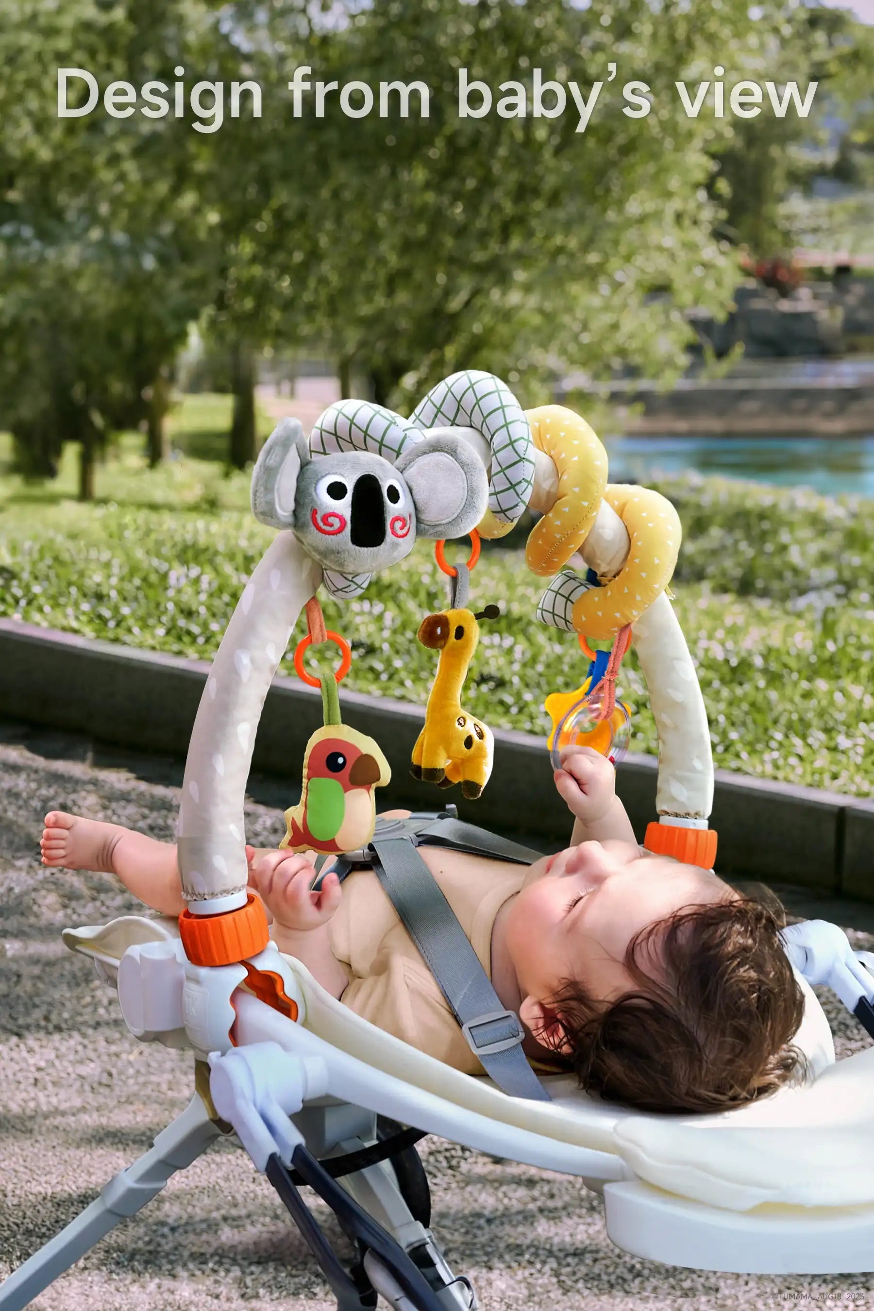 Koala giraffe parrot stroller arch toy design from babys view