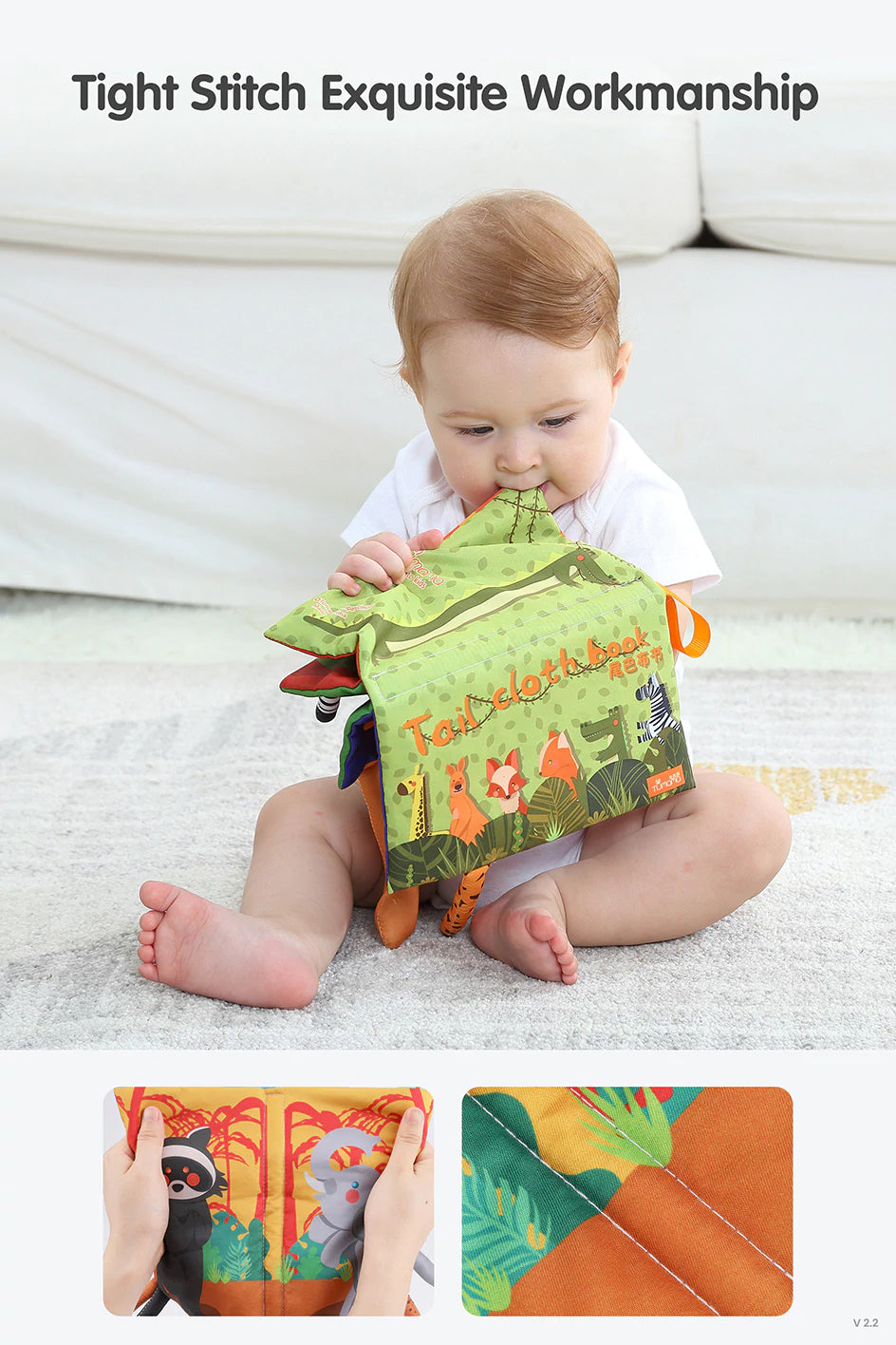 Learning toy for babies with soft jungle tails cloth books