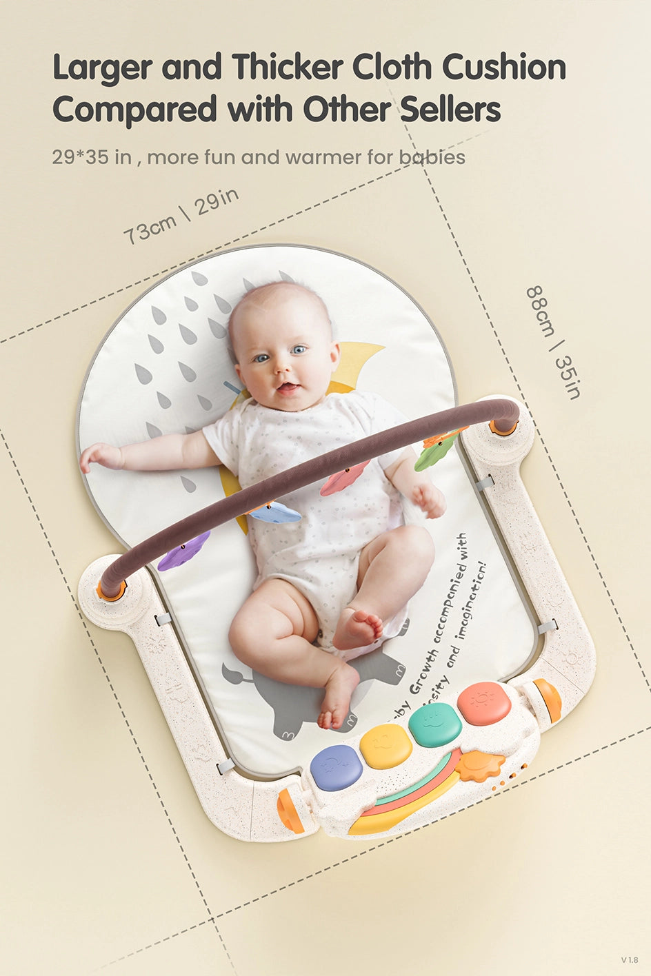 Light up baby play mat with music Larger and Thicker Cloth