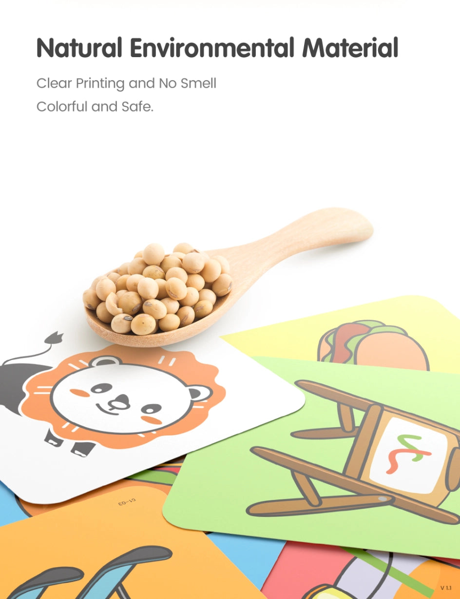 Newborn learning card with alphabet shapes and color food