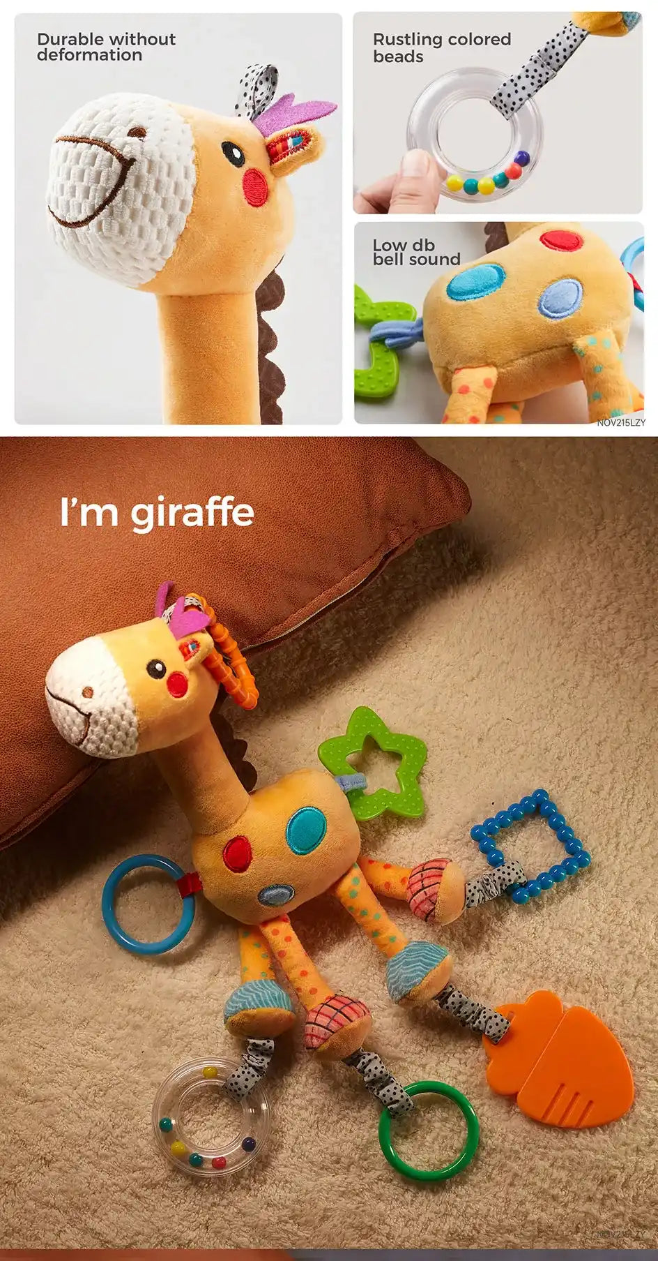Newborn rattle with plush giraffe