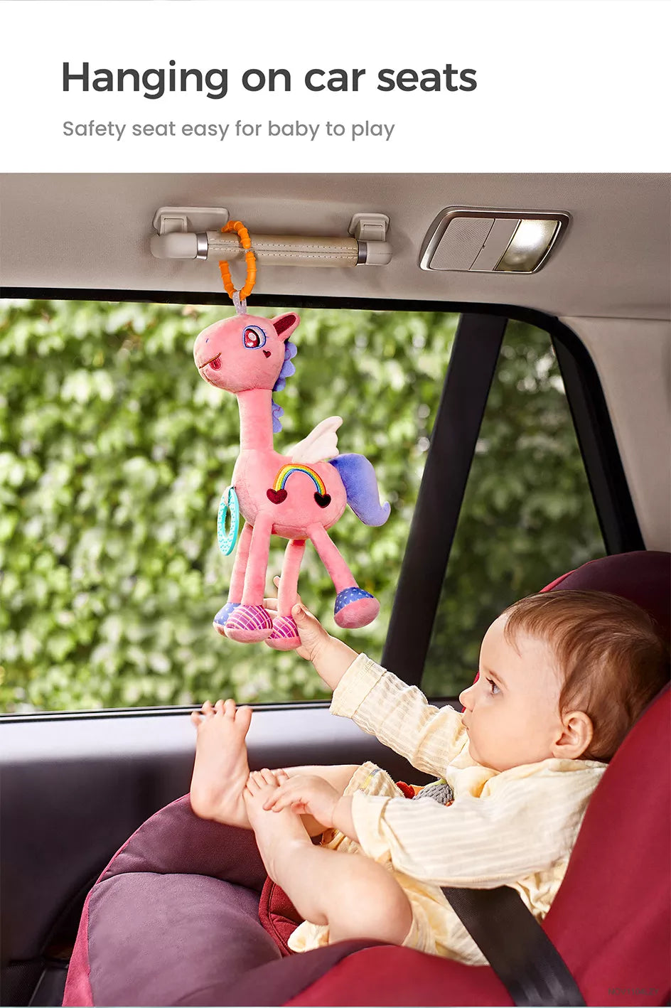 Pink horse plush for car seat amusement