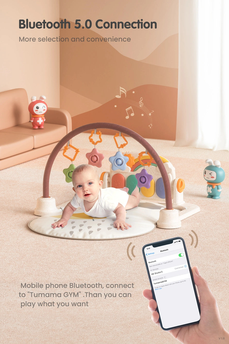 Play piano gym for early childhood development Bluetooth 5.0 Connection