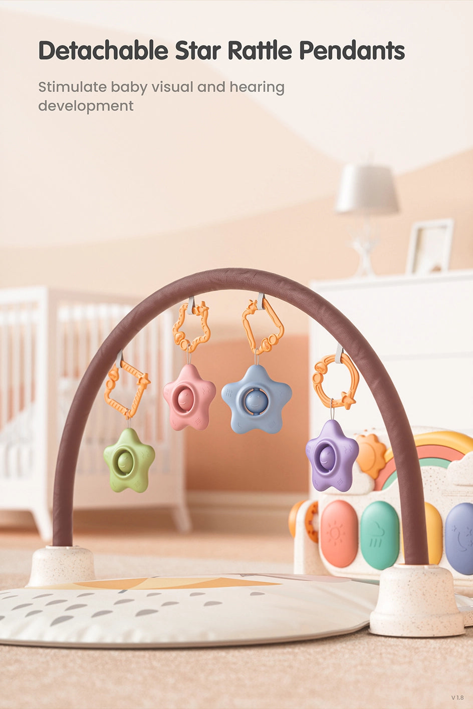 Play piano gym for infant stimulation Detachable Star Rattle Pendants