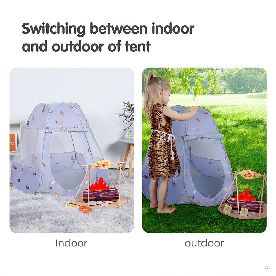 Playful camping set toy with pop up tent and barbecue
